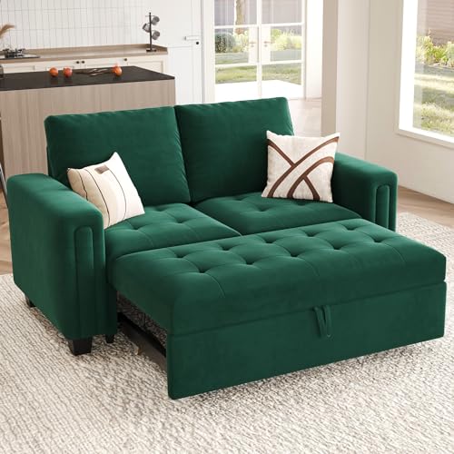 Pull Out Sofa Bed Module Part for Modular Sectional Sleeper Sofa Armless Loveseat with Pull Out Bed for Sectional Couch Green