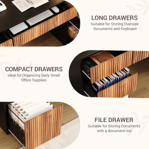 Desk with Drawers, 58 Inch Executive Office Desk with File Drawer, Black, view 5