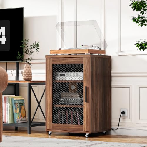 Media Cabinet with Charging Station, Stereo Cabinet with Wheels, view 3