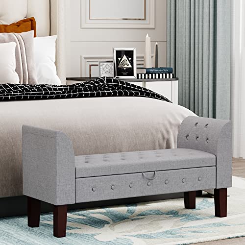 Tufted Stroage Bench for Bedroom Uphosltered Ottoman Bench with Arm with Storage for Entryway, Living Room Gray