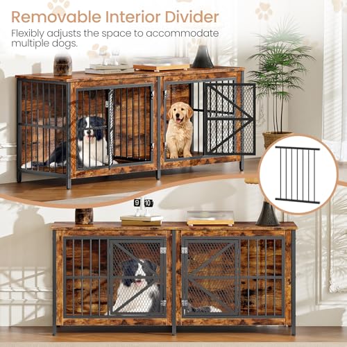 71 Inch Double Dog Crate Furniture for 2 Dogs, view 6