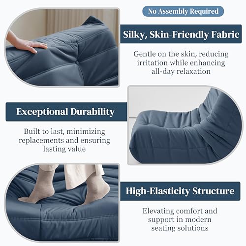 Bean Bag Chair, Fireside Chair Bean Bag Sofa for Adults, Bean Bag Chairs for Teens with High-Resilience Foam, Memory Foam & Non-Slip Base Bean Bag for Living Room, Bedroom, Office (Suede, Dark Blue)