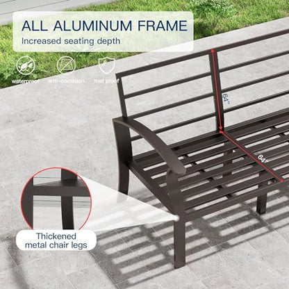 Aluminum Patio Furniture Set,5 Piece Modern Metal Outdoor Patio Furniture w/5.1'' Thick Cushion,Swivel Chairs and 45" Propane Fire Pit Table,Patio Conversation Sets for Porch,Deck,NavyBlue