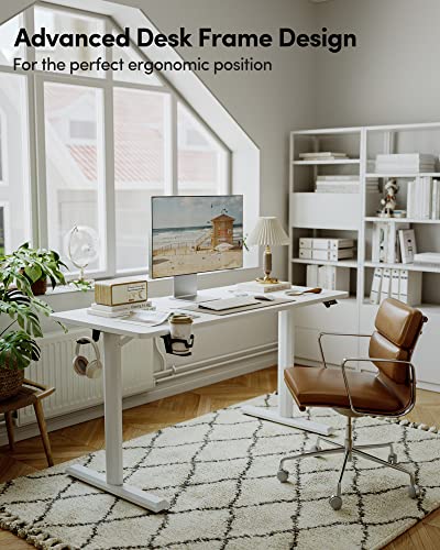 44 x 24 Inches Standing Desk, Height Adjustable Electric Standing Desk, Stand up Table, Sit Stand Home Office Desk with Splice Board, White