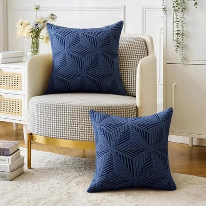 Pack of 2 Throw Pillow Covers 18 x 18 Inch High Stretch Jacquard Pillowcase for Couch Sofa Living Room Home Decor, Navy