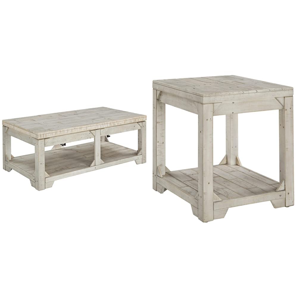 Whitewash farmhouse lift top coffee table and end table set
