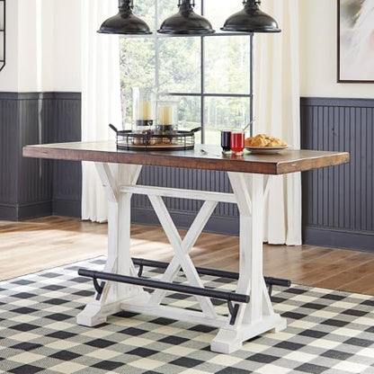 Signature Design by Ashley Valebeck Counter Height Dining Table, Rustic Farmhouse Design, Black Metal Footrest, Seats Up to 4, Great for Small Spaces, White