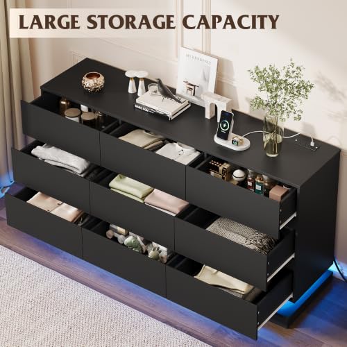 9 Drawer Dresser with LED Light, Dresser with Charging Station, view 7