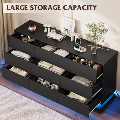 9 Drawer Dresser with LED Light, Dresser with Charging Station, view 7