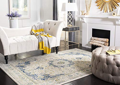 SAFAVIEH Area Rug 8x10 - Evoke Collection - Large - Ivory & Blue, Shabby Chic Oriental Medallion Design, Non-Shedding & Easy to Clean, Ideal for Living Room, Bedroom, Dining Space (EVK220C)