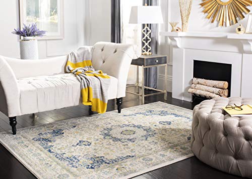 SAFAVIEH Evoke Collection Area Rug - 6'7" x 9', Ivory & Blue, Shabby Chic Oriental Medallion Design, Non-Shedding & Easy to Clean, Ideal for Living Room, Bedroom, Dining Space (EVK220C)