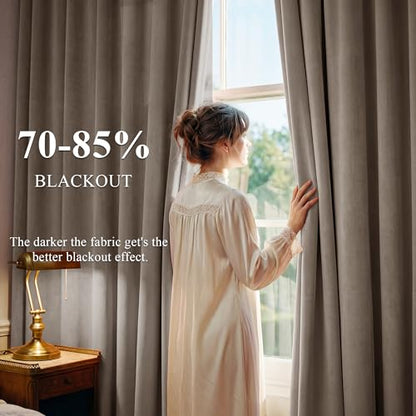 Taupe Velvet Room Darkening Panels Privacy Protect, W52 x L84, 2 Pcs
