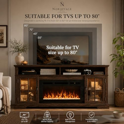 70" Farmhouse Fireplace TV Stand for TVs up to 80", view 6