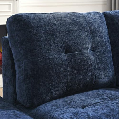 Living Room Furniture Sets, L-Shape Sectional 5-Seater Sofa with Extra Wide Reversible Chaise, Storage Ottoman and Cup Holders and Copper Nails, 2 Pillows, Navy Blue