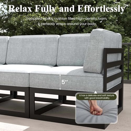 Large Aluminum Patio Furniture Set with Fire Pit Table, 11 Pieces Modern Outdoor Conversation Set Sectional Metal Sofa Set with Olefin Cushion