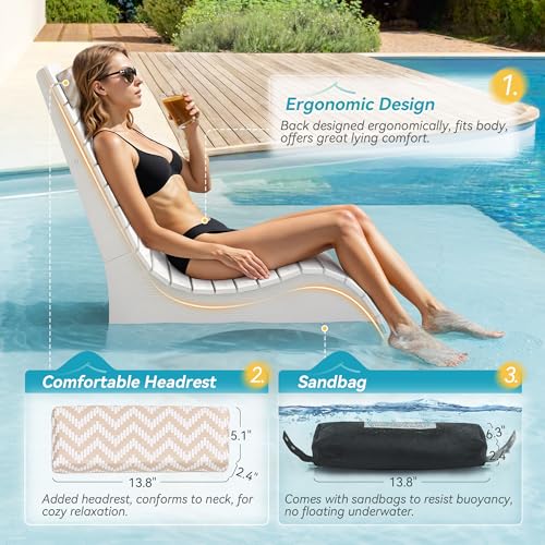 Pool Lounge Chairs Set of 2,Fade-Proof for Shallow Water Headrest, view 6