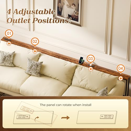 110.2 Inch Sofa Table with 2 Power Outlets and USB-C Port, 5.9 Inch Narrow Console Table with Storage, Extra-Long, for Entryway Hallway Couch Behind Sofa, Small Spaces, Rustic Brown