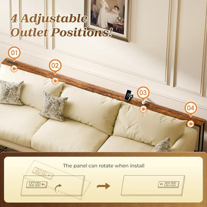 110.2 Inch Sofa Table with 2 Power Outlets and USB-C Port, 5.9 Inch Narrow Console Table with Storage, Extra-Long, for Entryway Hallway Couch Behind Sofa, Small Spaces, Rustic Brown