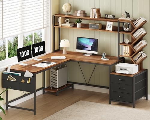 63" L Shaped Desk with Bookshelf, Drawers and Hutch for Home Office, view 2
