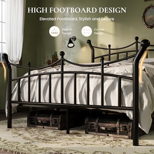 Full Size Metal Bed Frame, Victorian Crown Style, Black, view 7