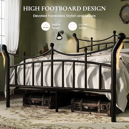 Full Size Metal Bed Frame, Victorian Crown Style, Black, view 7