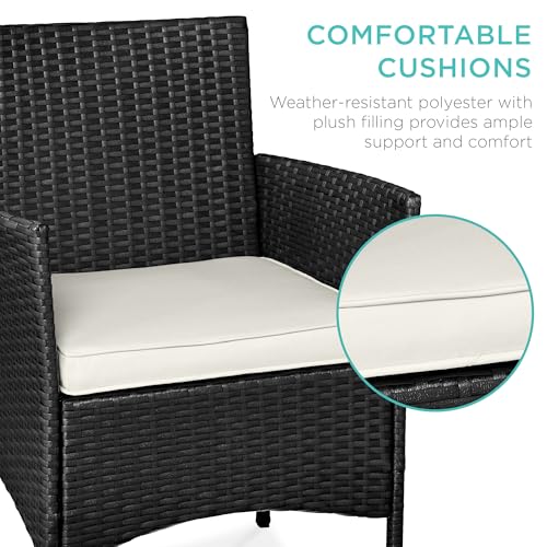 Best Choice Products 3-Piece Outdoor Wicker Conversation Bistro Set, Space Saving Patio Furniture for Garden w/Side Table - Black/White Sand