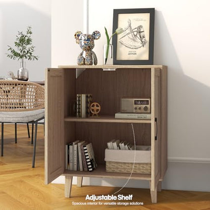 Buffet Cabinet Sideboard with Rattan Decorated Doors Kitchen Storage Cupboard Accent Cabinet (Natural Wood)