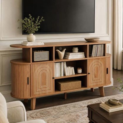 Fluted 59" TV Stand for TV up to 65" with Sliding Door and Cabinet, view 8
