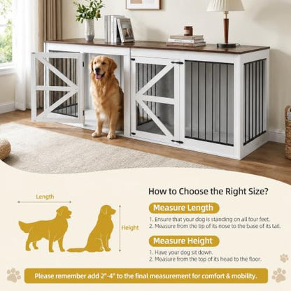 94.5'' Double Dog Crate, Dog Kennel Furniture, TV Stand, White, view 4