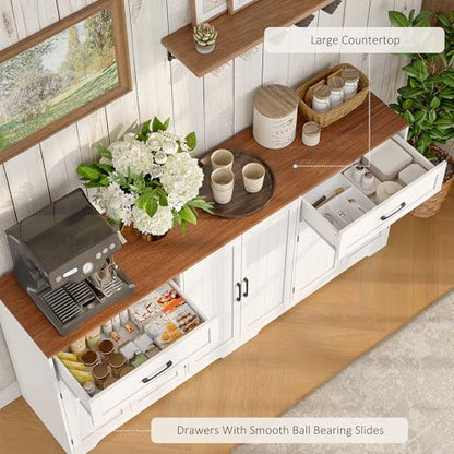 71" Farmhouse Sideboard Buffet Cabinet with Storage, White, view 5