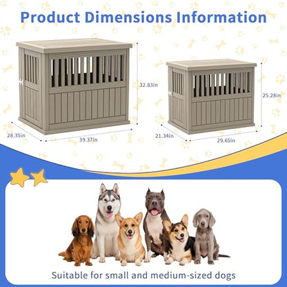 Dog House Resin Dog Crate Furniture, Light Brown, Medium, view 6