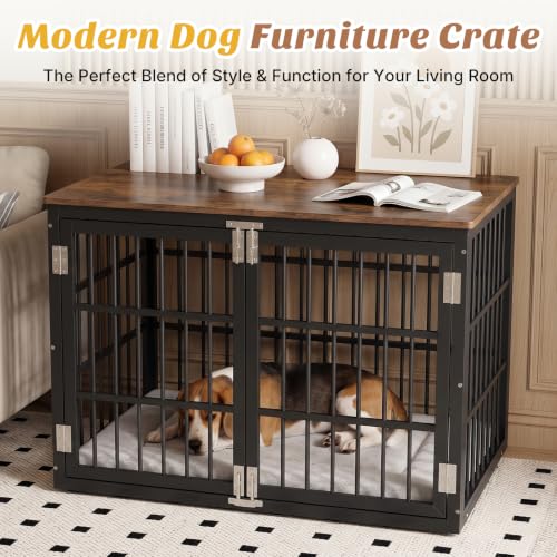 Dog Crate Furniture 38 Inch Indoor Crate Dog Cage Wooden Kennel, view 5