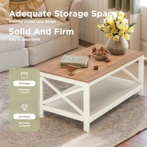 Farmhouse Coffee Table for Living Room, White, view 8