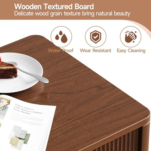 Farmhouse Lift Top Coffee Table, Mid Century Modern Coffee Table with Hidden Storage Compartment, Fluted Rising Pull up Wood Modern Center for Living Room, Office, Walnut