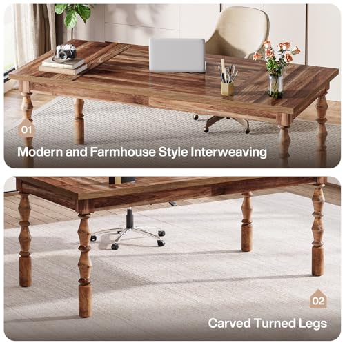 Large Walnut Executive Office Desk, 62" Farmhouse Computer Desk, view 7