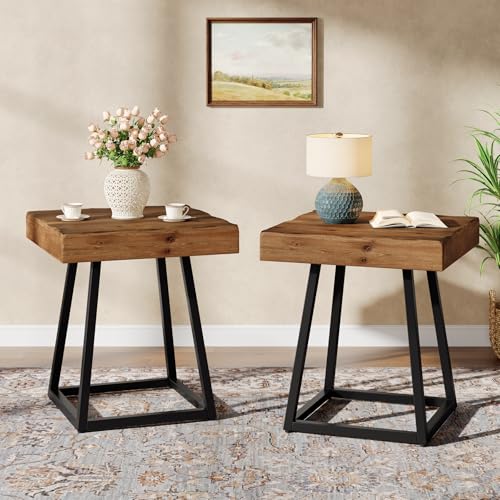 2PCS Solid Wood Nightstand with Metal Frame, view 2