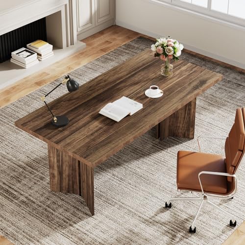 Tribesigns 63-inch Executive Desk, Vintage Office Computer Desk with Large Tabletop, Farmhouse Wood Writing Conference Table Workstation for Home Office, Study, Dark Brown