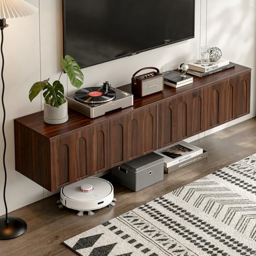 Floating TV Stand, 71 Inch, Wall Mounted, Walnut, view 6