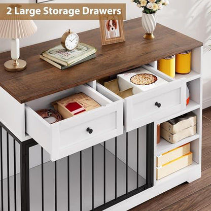 Wooden Dog Crate Furniture, Indoor Dog Kennel TV Stand with Storage, White, view 5