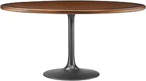 Lippa Pedestal 60Inch Round Dining Table Solid Wood Black Walnut Finish Modern Kitchen Room Entertaining Home Furniture Quality Stylish Elegant Durable Refined