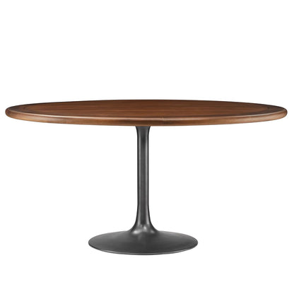 Lippa Pedestal 60Inch Round Dining Table Solid Wood Black Walnut Finish Modern Kitchen Room Entertaining Home Furniture Quality Stylish Elegant Durable Refined