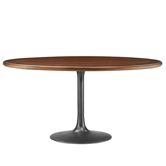 Lippa Pedestal 60Inch Round Dining Table Solid Wood Black Walnut Finish Modern Kitchen Room Entertaining Home Furniture Quality Stylish Elegant Durable Refined