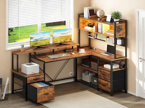 75" L Shaped Gaming Desk with Drawers, view 4