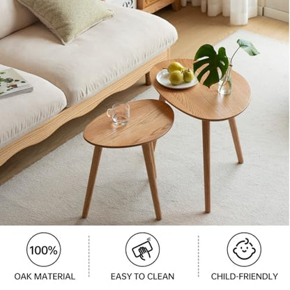 Small Oval Coffee Table, 19.7" Mid Century Modern End Table for Living Room, 100% Solid Oak Wood Center Table, Side Table (Original Wood Color, 19.68" Wx13.38 Dx17.71 H)