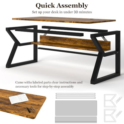 Computer Desk, Office Desk with Storage(55 x 19.7 in, Rustic Brown), view 7