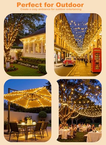 Solar String Lights Outdoor Waterproof- 40 FT 100 LED Solar Powered String Lights with 8 Lighting Modes, IP65 Waterproof Solar Christmas Lights for Outdoor Outside Tree Party Decor, Warm White