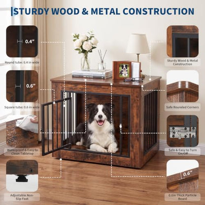 Furniture Dog Crate End Table, 38" Wooden Dog Kennel, Pet Cage, view 4