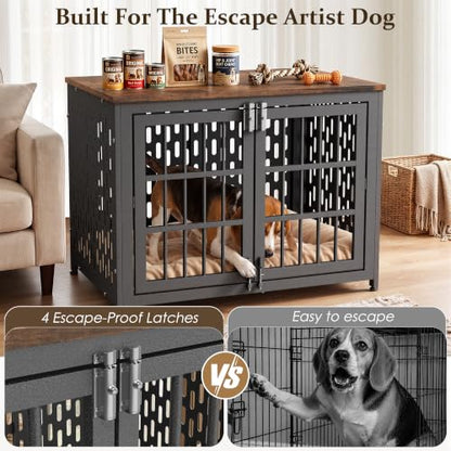 Heavy Duty Dog Crate Furniture 38 inch for Large Dogs, Aged Black, view 5