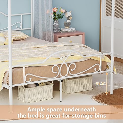 Full Canopy Bed Frame with 4 Posters, Full Size Bed for Kids Girls Adults, view 7