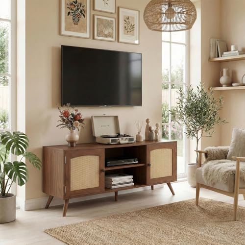 Mid Century Modern Rattan TV Stand for 55/60 Inch TV, view 7